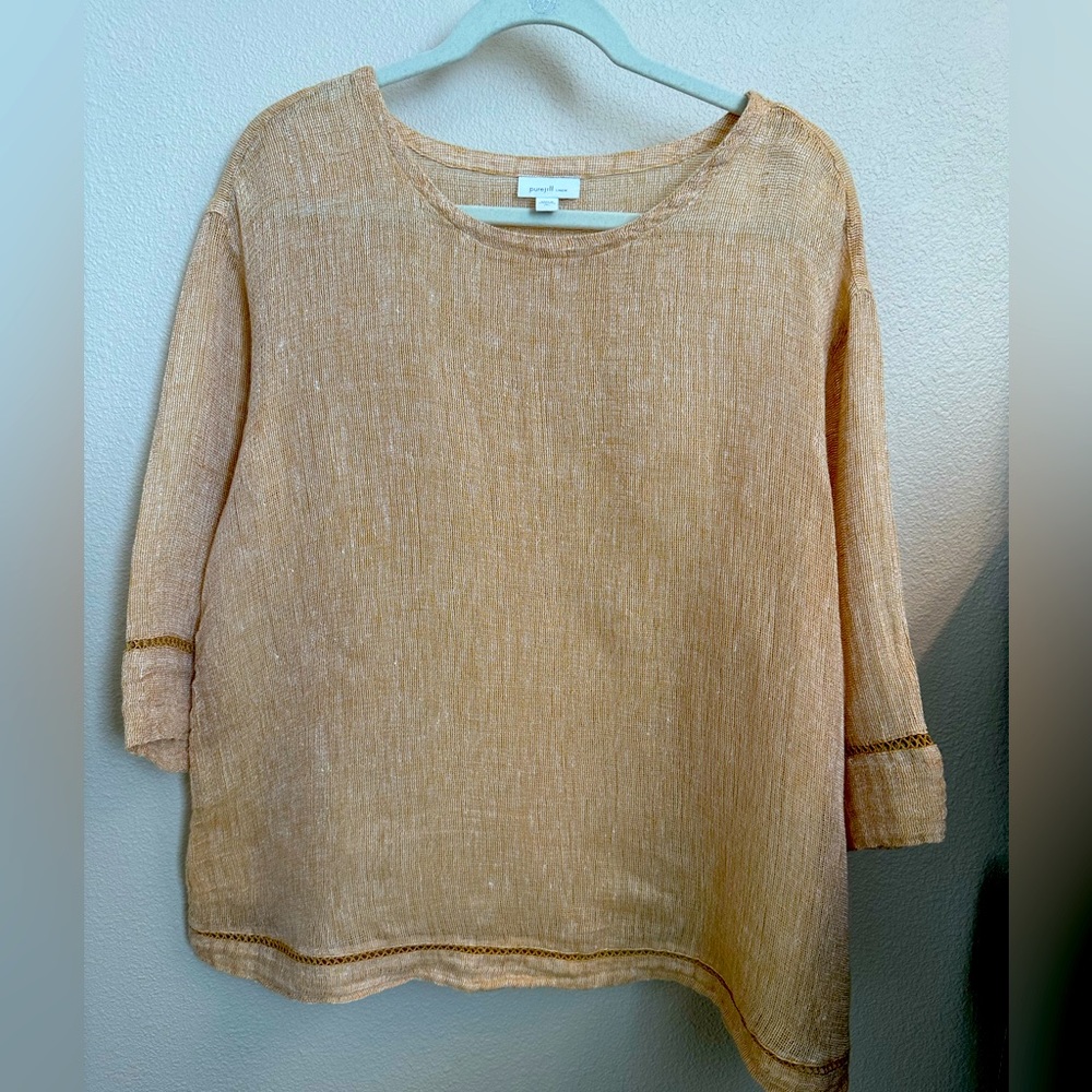 J Jill Pure open weave 100% linen 3/4 sleeve top